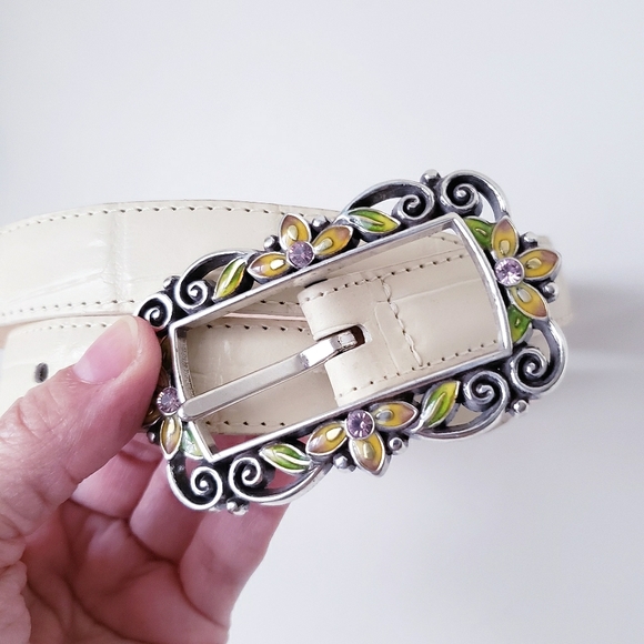 Vintage Cream Croc Print Belt - Picture 1 of 10
